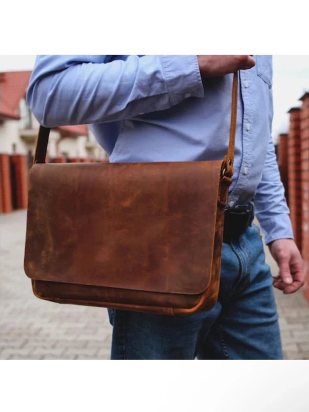 Carbon‎ 2 Cobalt Distressed Full Flap Brown Leather Messenger Bag work travel